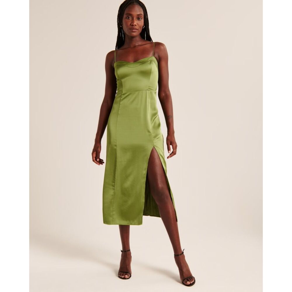 Abercrombie and Fitch Camille Green Satin Midi Dress Size XL TALL
